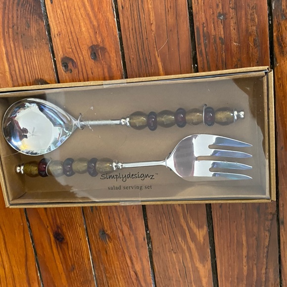 SimplyDesignz Amber Glass Handle Salad Serving Set NWT - Picture 13 of 16